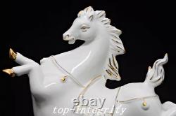 8.2'' Old China Dynasty Dehua Porcelain Gilt 12 Zodiac Year Horse Animal Statue