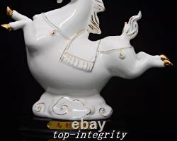 8.2'' Old China Dynasty Dehua Porcelain Gilt 12 Zodiac Year Horse Animal Statue