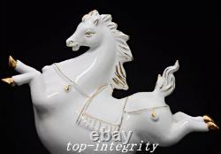 8.2'' Old China Dynasty Dehua Porcelain Gilt 12 Zodiac Year Horse Animal Statue