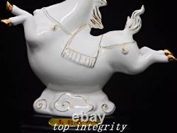 8.2'' Old China Dynasty Dehua Porcelain Gilt 12 Zodiac Year Horse Animal Statue