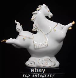 8.2'' Old China Dynasty Dehua Porcelain Gilt 12 Zodiac Year Horse Animal Statue