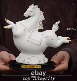 8.2'' Old China Dynasty Dehua Porcelain Gilt 12 Zodiac Year Horse Animal Statue