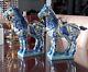 A Pair Chinese Porcelain B/w Large Horse Figurines Chinoiserie
