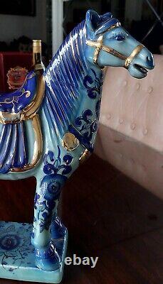 A pair Chinese porcelain B/W Large horse figurines chinoiserie