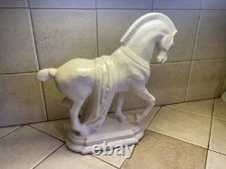ANTIQUE HEAVY, PORCELAIN 11 3/4 TALL PRANCING HORSE FIGURINEBASE 4 1/2 x 8