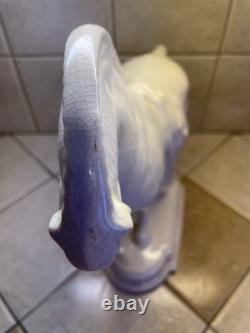 ANTIQUE HEAVY, PORCELAIN 11 3/4 TALL PRANCING HORSE FIGURINEBASE 4 1/2 x 8