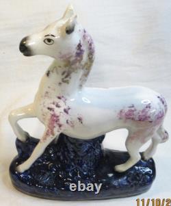 Amazingstafforshire Ware Englandwhite Horse With Purple & Gold On Blue Base
