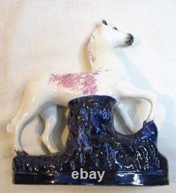 Amazingstafforshire Ware Englandwhite Horse With Purple & Gold On Blue Base