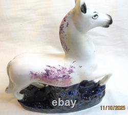 Amazingstafforshire Ware Englandwhite Horse With Purple & Gold On Blue Base