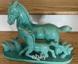 American Goldscheider Figural figure vintage teal Porcelain Horses Art Deco GUC