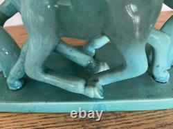 American Goldscheider Figural figure vintage teal Porcelain Horses Art Deco GUC