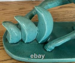 American Goldscheider Figural figure vintage teal Porcelain Horses Art Deco GUC