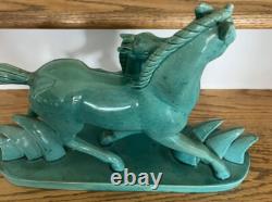 American Goldscheider Figural figure vintage teal Porcelain Horses Art Deco GUC