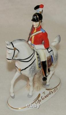 AnTiquE German Sitzendorf LIFE GUARDS 1815 SOLDIER on HORSE PORCELAIN FIGURINE