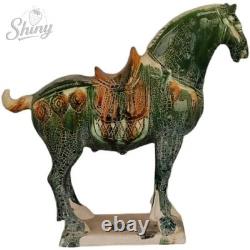Ancient China Tang Sancai Black-Glazed Warhorse Antique-Style Ceramic Figurine