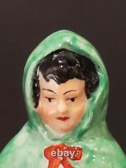 Antique 19 C. English Staffordshire Girl withBasket Riding Horse Ceramic Figurine