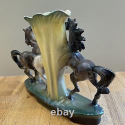 Antique 1920-1940s Lusterware Porcelain Horse Figurine Centerpiece Lily Vase