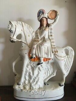 Antique 19th C Victorian Staffordshire Pottery Flatback Equestrian Figure Horse