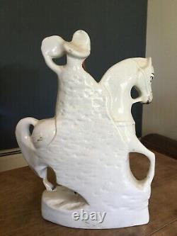 Antique 19th C Victorian Staffordshire Pottery Flatback Equestrian Figure Horse