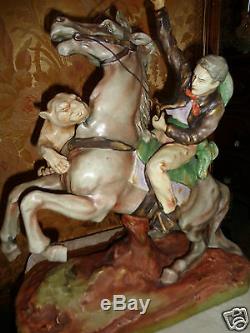 Antique Amphora Turn Teplitz Cowboy Horse Mt Lion Porcelain Statue Figurine Lg