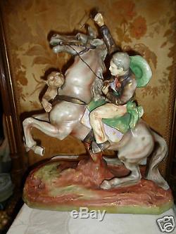 Antique Amphora Turn Teplitz Cowboy Horse Mt Lion Porcelain Statue Figurine Lg