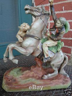 Antique Amphora Turn Teplitz Cowboy Horse Mt Lion Porcelain Statue Figurine Lg