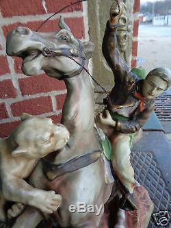 Antique Amphora Turn Teplitz Cowboy Horse Mt Lion Porcelain Statue Figurine Lg
