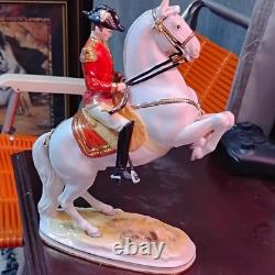 Antique Belvedere Wien Porcelain Horse & Rider Figurine White Red Uniform Gold