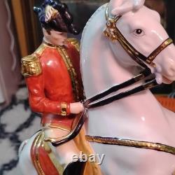 Antique Belvedere Wien Porcelain Horse & Rider Figurine White Red Uniform Gold