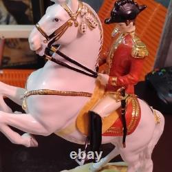 Antique Belvedere Wien Porcelain Horse & Rider Figurine White Red Uniform Gold