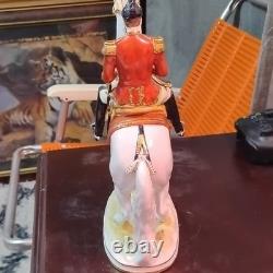 Antique Belvedere Wien Porcelain Horse & Rider Figurine White Red Uniform Gold