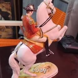 Antique Belvedere Wien Porcelain Horse & Rider Figurine White Red Uniform Gold