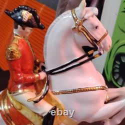 Antique Belvedere Wien Porcelain Horse & Rider Figurine White Red Uniform Gold