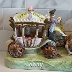 Antique Capodimonte Italian Porcelain Cinderella Horse Drawn Carriage Figurine