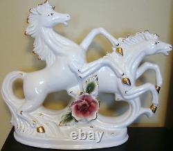 Antique Capodimonte Porcelain Statue Horses Flower Big