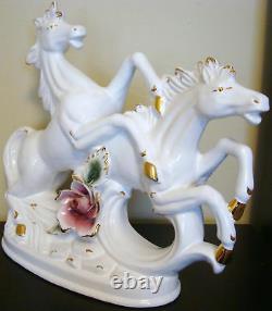 Antique Capodimonte Porcelain Statue Horses Flower Big