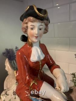 Antique Capodimonte Porcelain Woman Horse Hounds Hunt Mistress Porcelain Statue