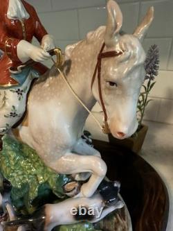 Antique Capodimonte Porcelain Woman Horse Hounds Hunt Mistress Porcelain Statue