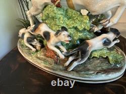 Antique Capodimonte Porcelain Woman Horse Hounds Hunt Mistress Porcelain Statue