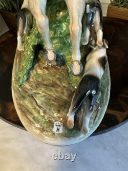 Antique Capodimonte Porcelain Woman Horse Hounds Hunt Mistress Porcelain Statue