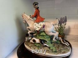 Antique Capodimonte Porcelain Woman Horse Hounds Hunt Mistress Porcelain Statue