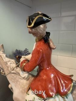 Antique Capodimonte Porcelain Woman Horse Hounds Hunt Mistress Porcelain Statue