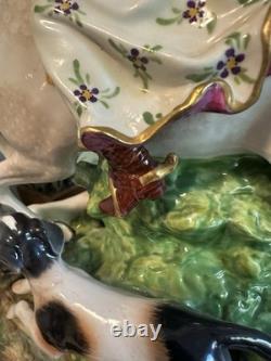 Antique Capodimonte Porcelain Woman Horse Hounds Hunt Mistress Porcelain Statue