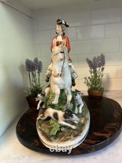 Antique Capodimonte Porcelain Woman Horse Hounds Hunt Mistress Porcelain Statue
