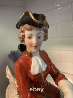 Antique Capodimonte Porcelain Woman Horse Hounds Hunt Mistress Porcelain Statue