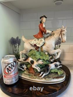 Antique Capodimonte Porcelain Woman Horse Hounds Hunt Mistress Porcelain Statue
