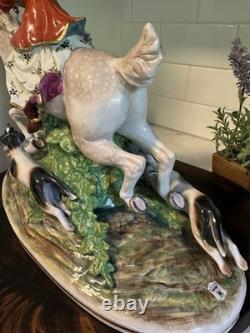 Antique Capodimonte Porcelain Woman Horse Hounds Hunt Mistress Porcelain Statue