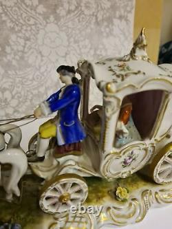 Antique Dresden Porcelain 4-Horse Drawn Carriage