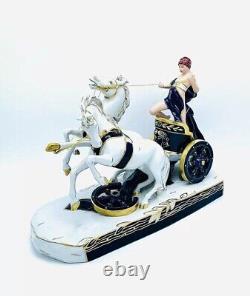 Antique Figurine Chariot Roman Horses Czech Republic Royal Dux