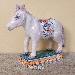 Antique French Faience Porcelain Horse Figurine polychrome paint